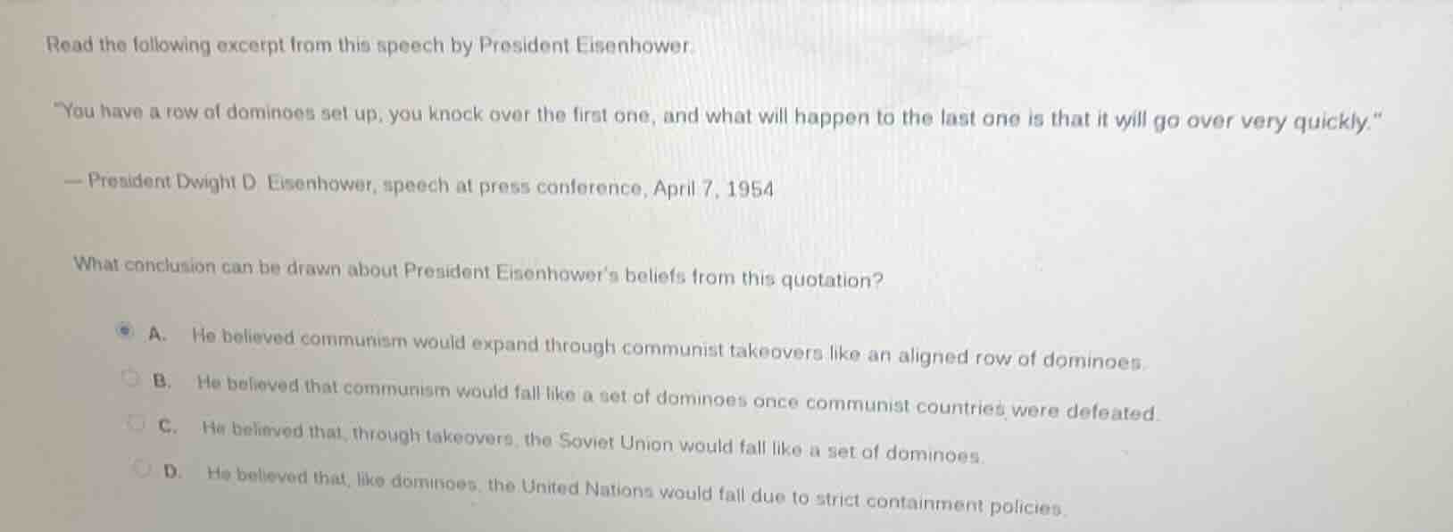 read the following excerpt from this speech by president eisenhower. \y…