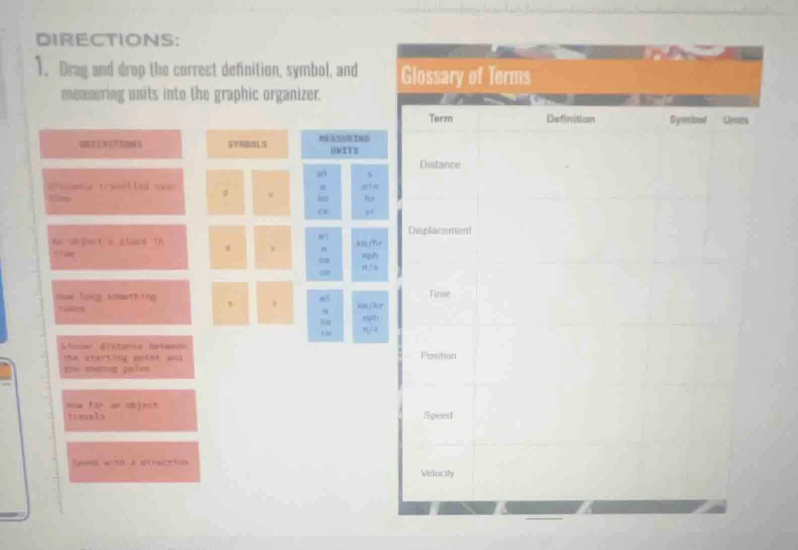 directions: 1. drag and drop the correct definition, symbol, and measur…