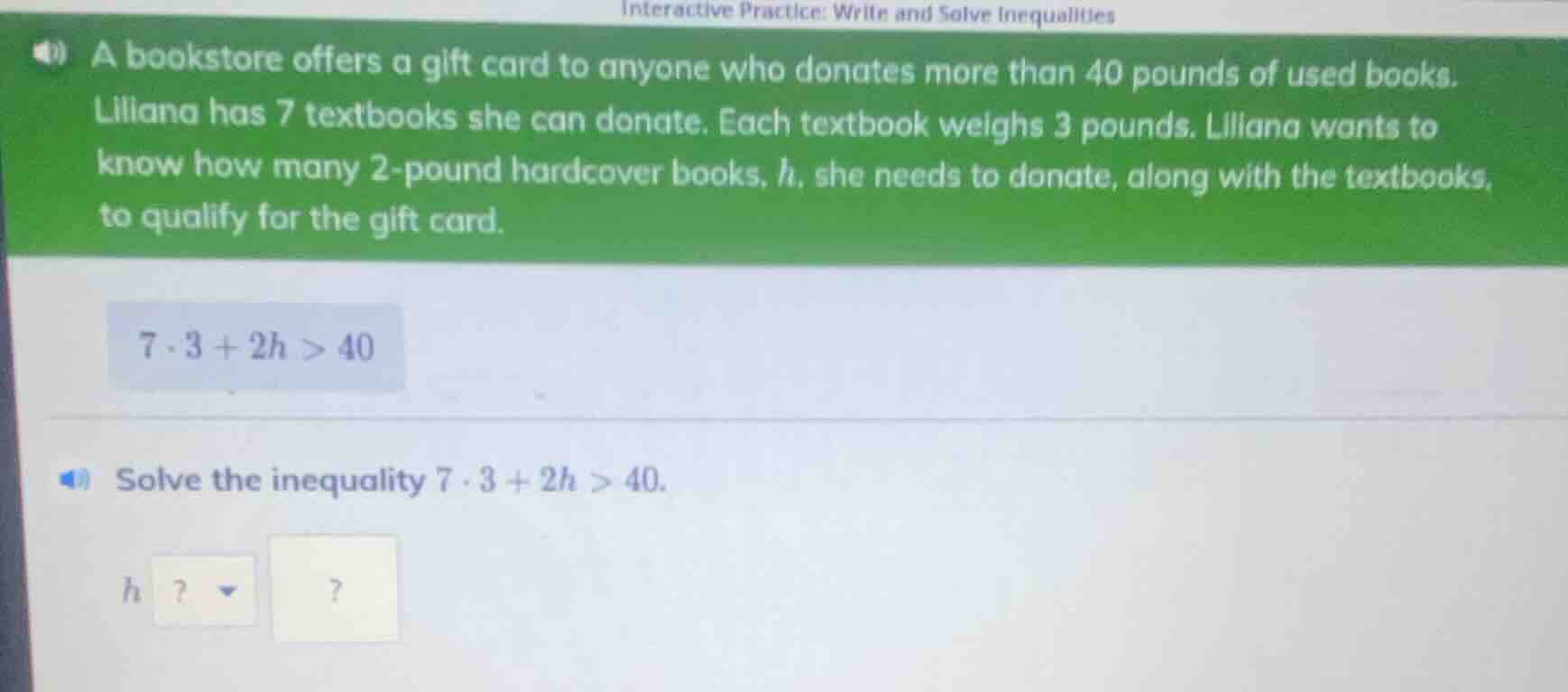 interactive practice: write and solve inequalities a bookstore offers a…