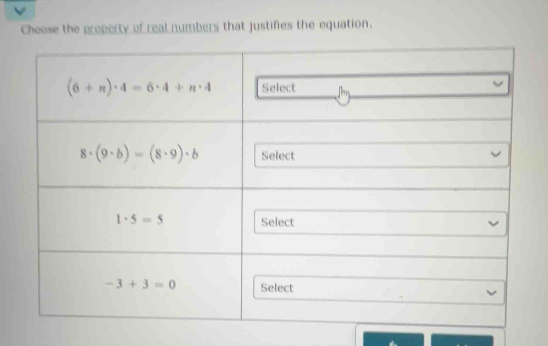 choose the property of real numbers that justifies the equation. $(6 + …