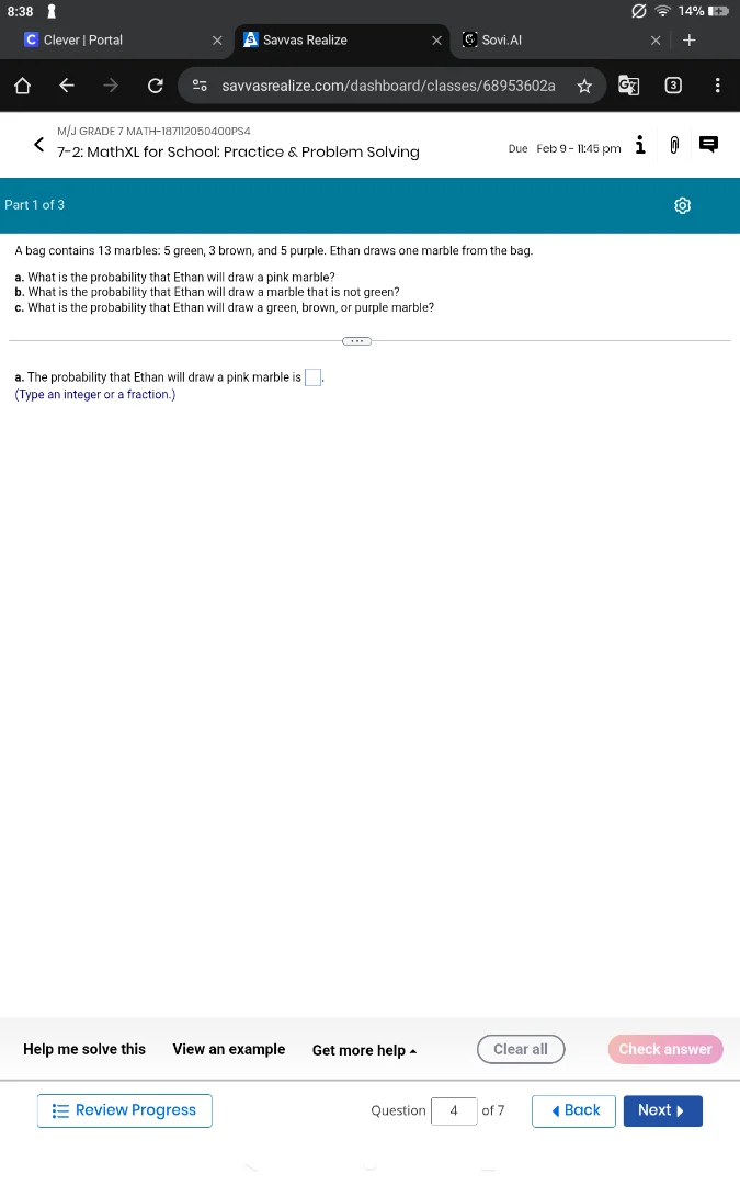 a bag contains 13 marbles: 5 green, 3 brown, and 5 purple. ethan draws …