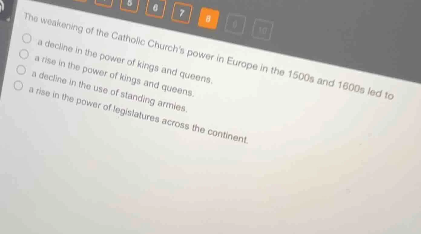 the weakening of the catholic churchs power in europe in the 1500s and …