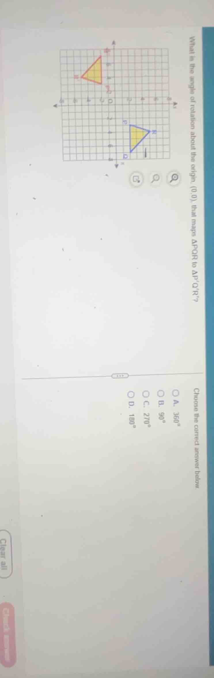 what is the angle of rotation about the origin, (0,0), that maps \\(\\t…