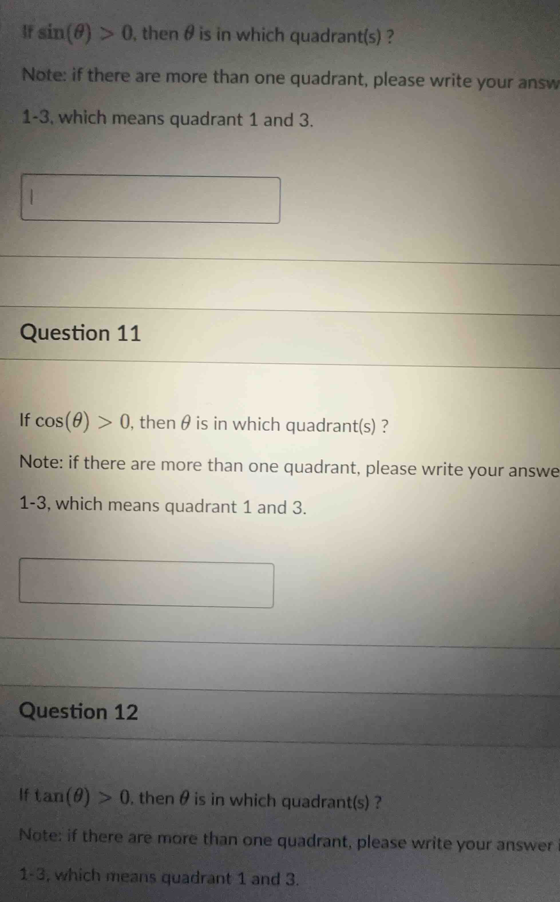 if \\(\\sin(\\theta) > 0\\), then \\(\\theta\\) is in which quadrant(s)…