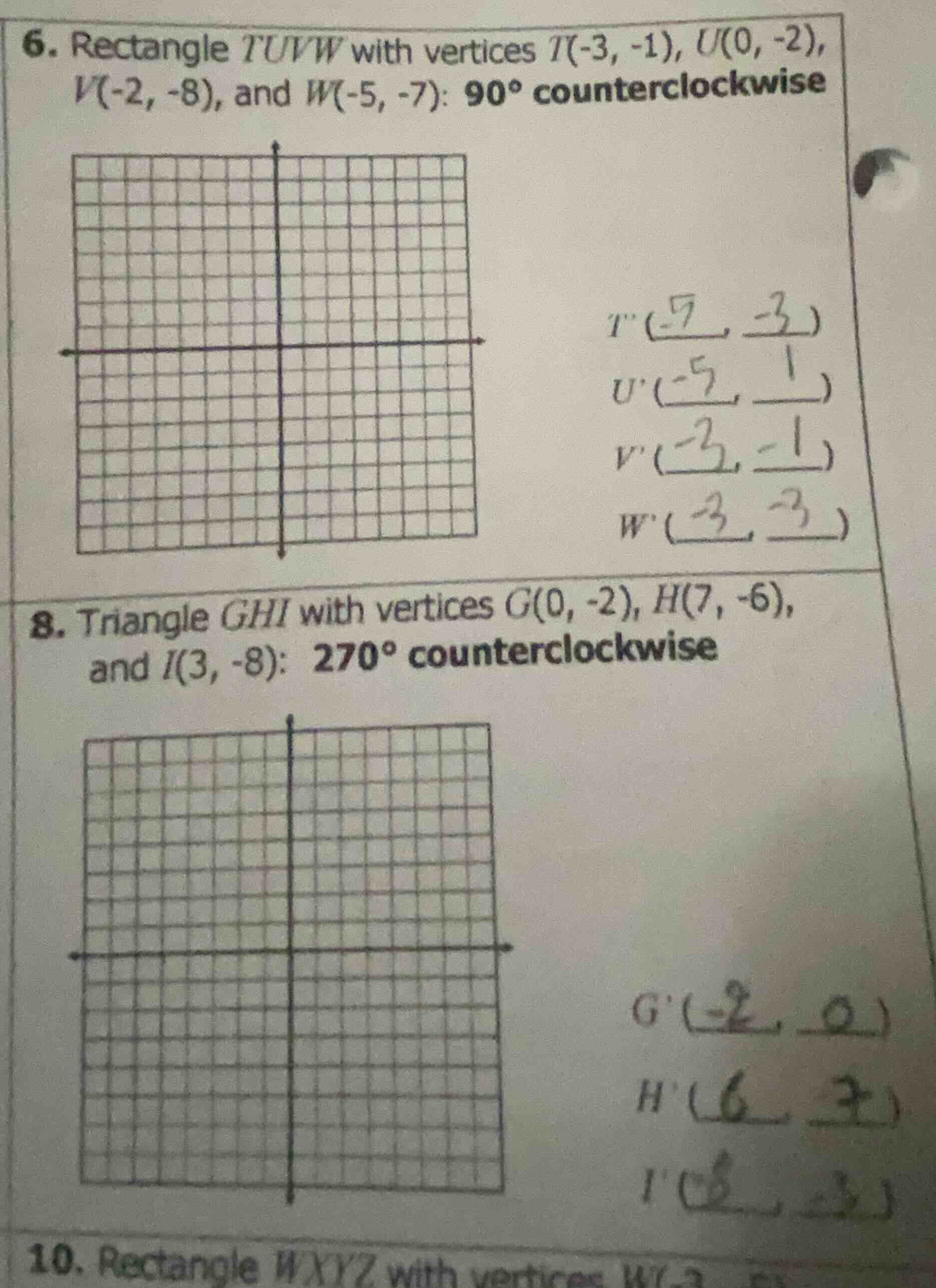 6. rectangle tuvw with vertices t(-3, -1), u(0, -2), v(-2, -8), and w(-…