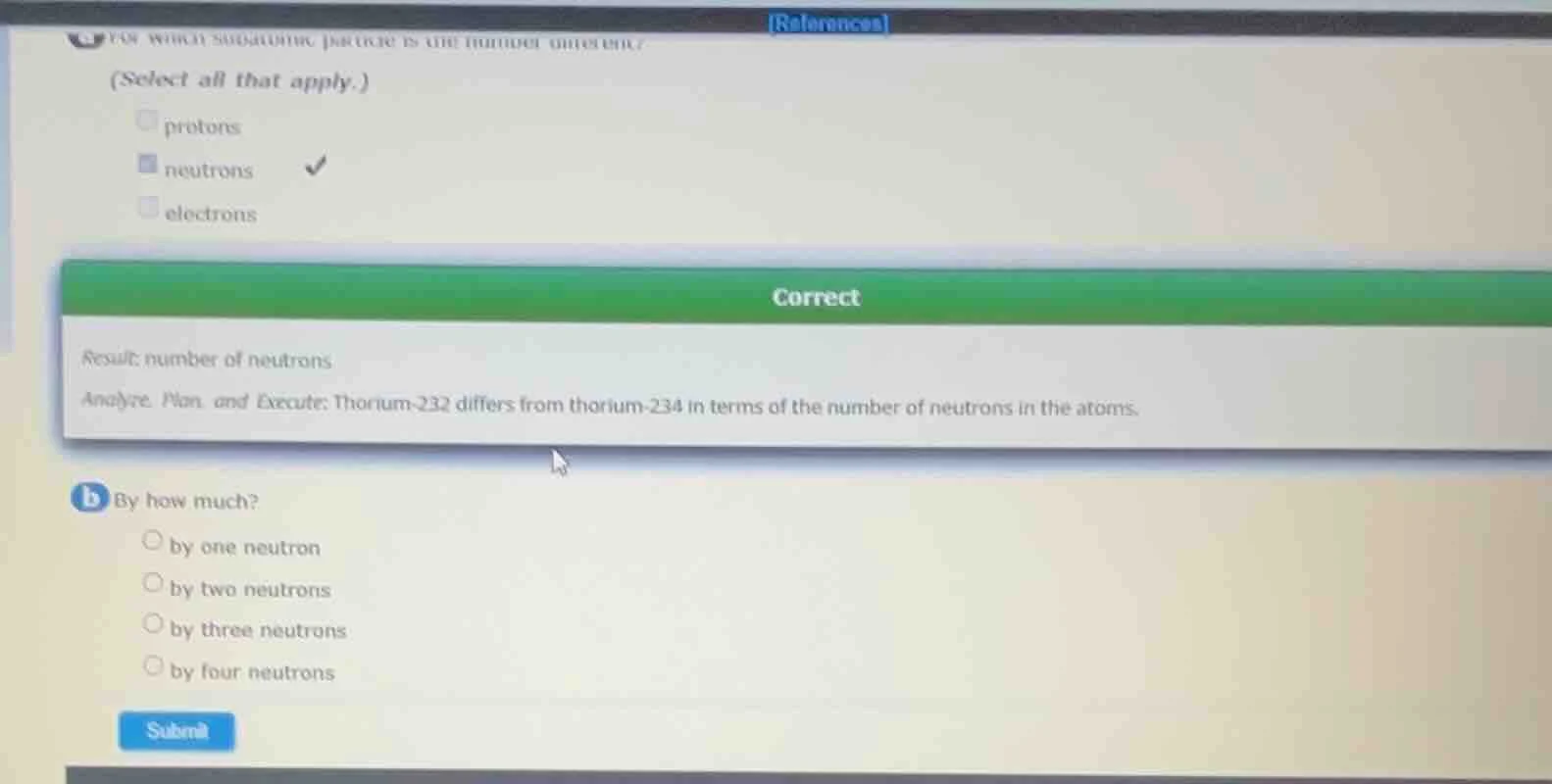 (select all that apply.) protons neutrons electrons correct result numb…