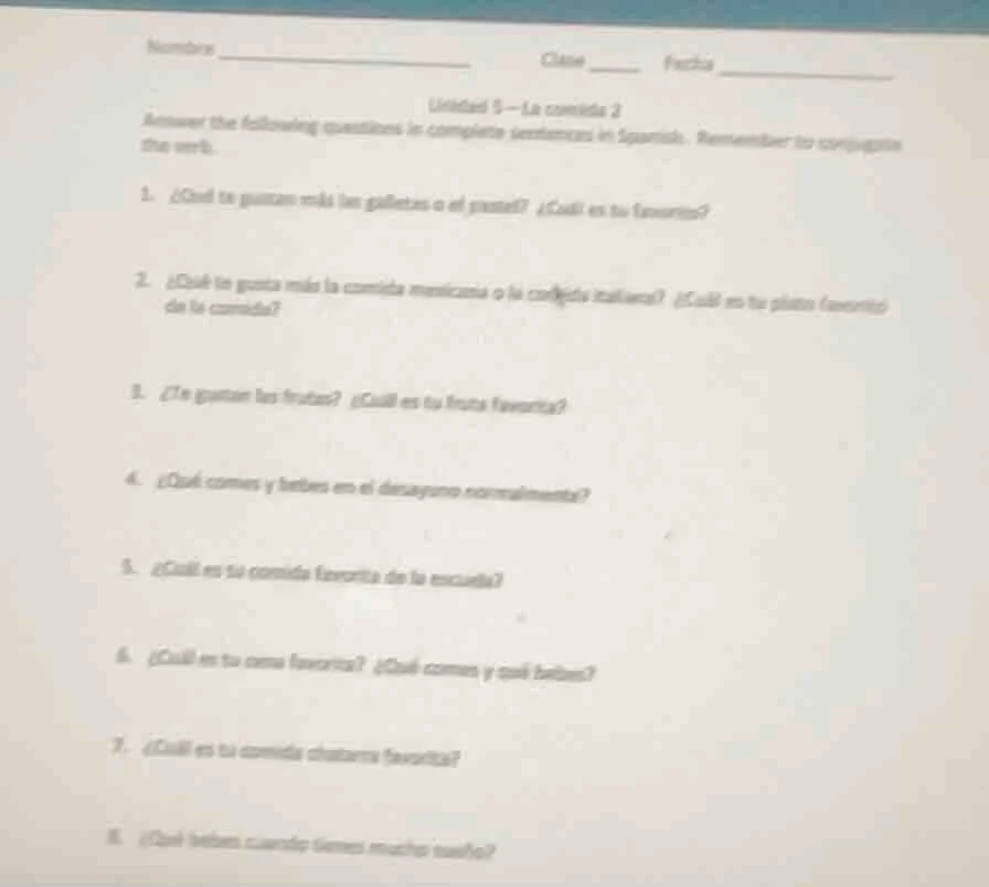 nombre ______________ clase _____ fecha ____________ unidad 5 - la comi…
