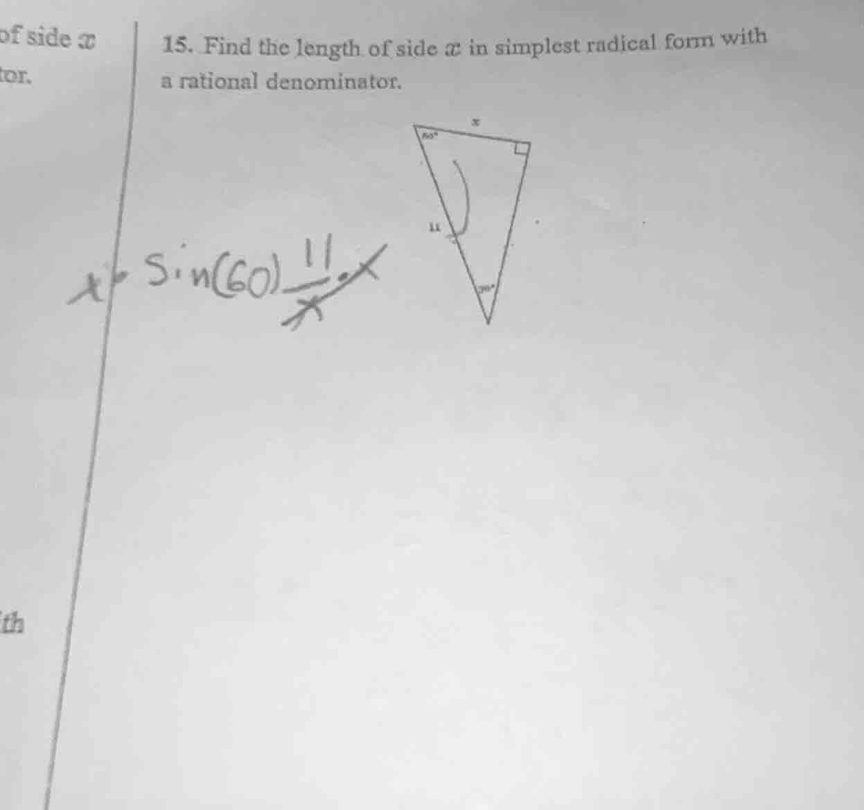 15. find the length of side ( x ) in simplest radical form with a ratio…