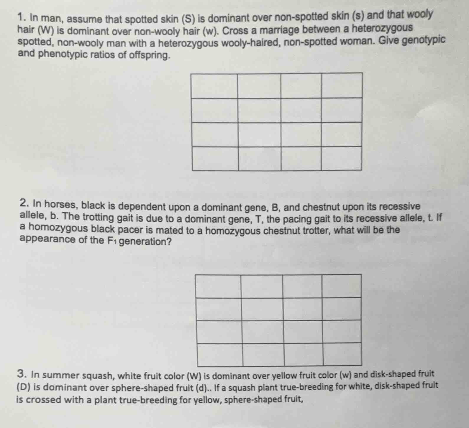 1. in man, assume that spotted skin (s) is dominant over non - spotted …