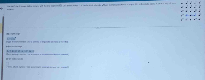 use the 5 by 5 square lattice shown, with the line segment ab. list all…