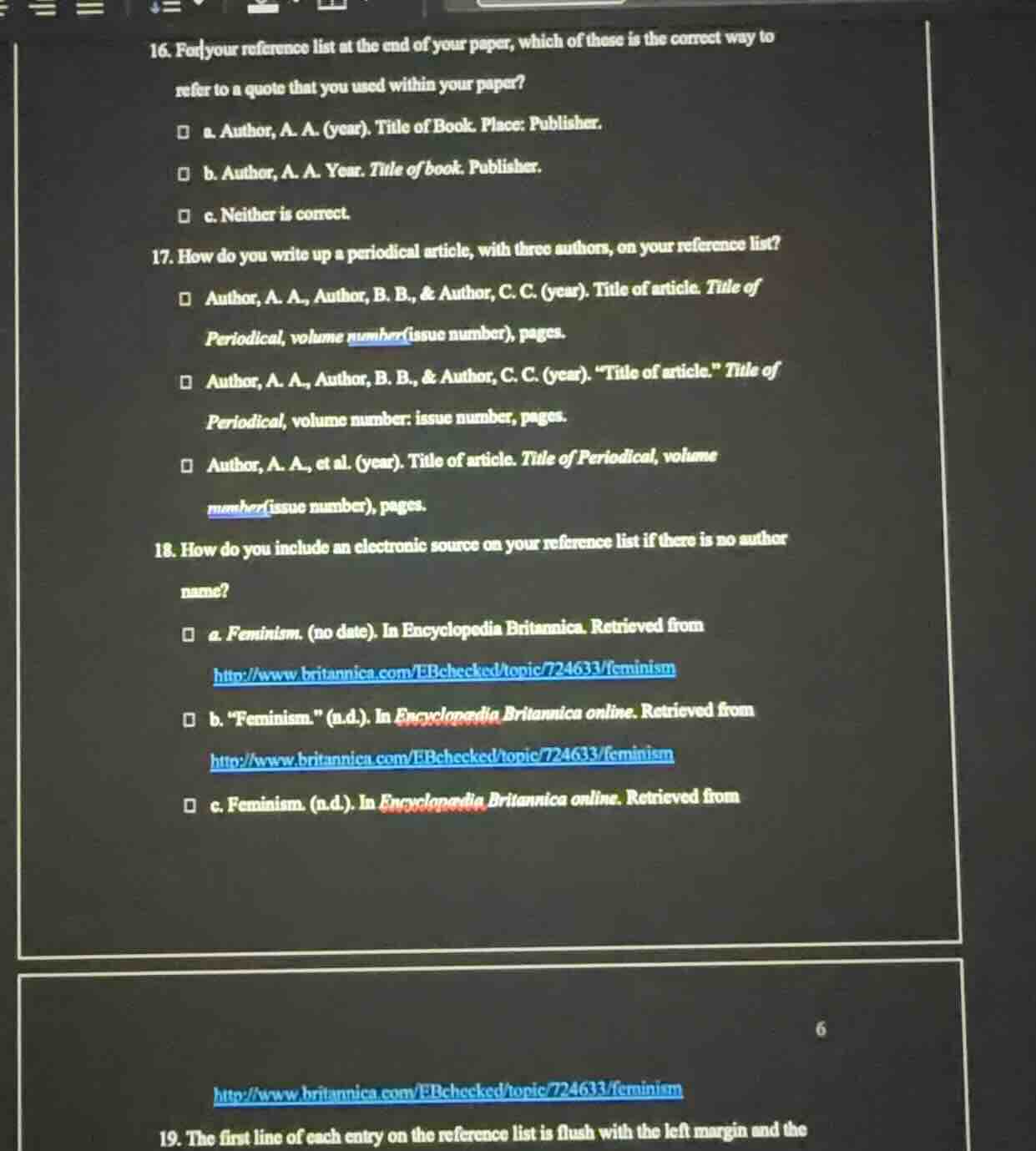 16. for your reference list at the end of your paper, which of these is…