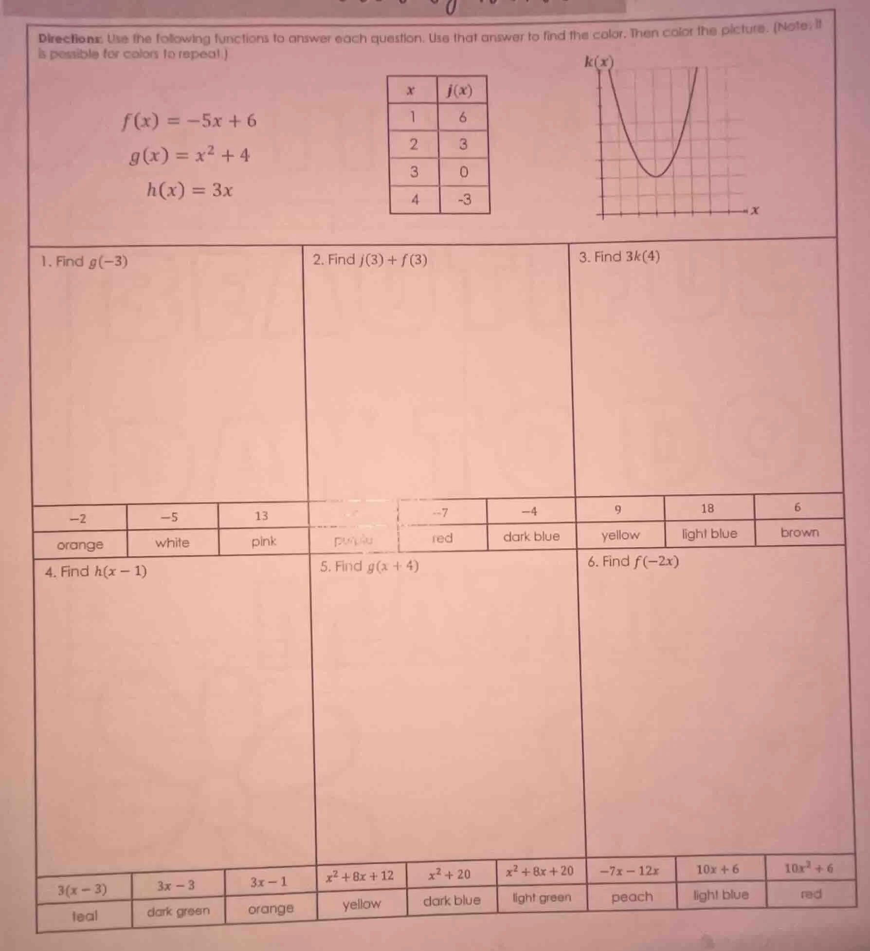 directions: use the following functions to answer each question. use th…