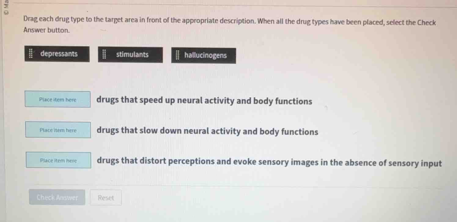 drag each drug type to the target area in front of the appropriate desc…