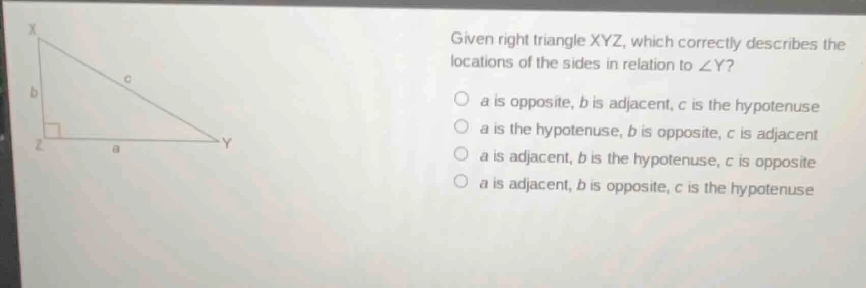 given right triangle xyz, which correctly describes the locations of th…