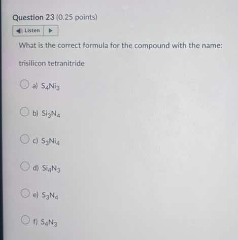 question 23 (0.25 points) listen what is the correct formula for the co…