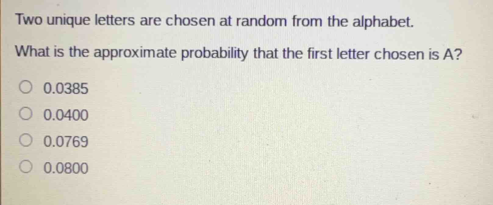 two unique letters are chosen at random from the alphabet. what is the …