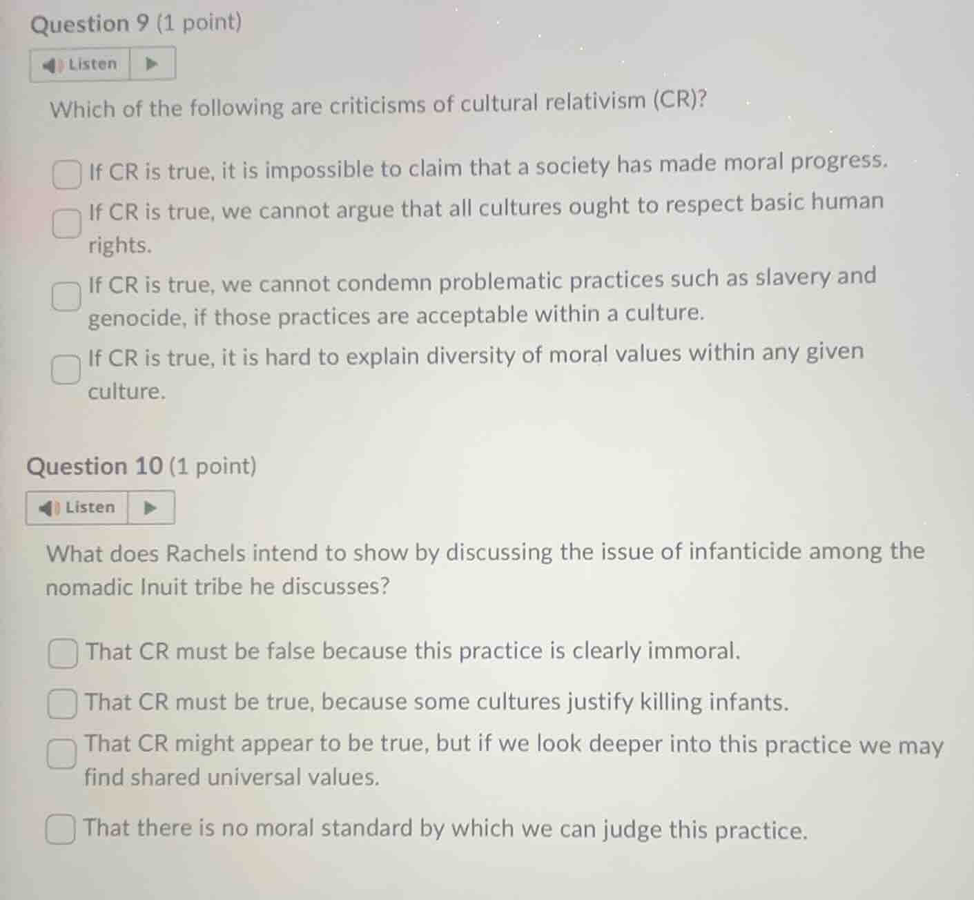 question 9 (1 point) listen which of the following are criticisms of cu…