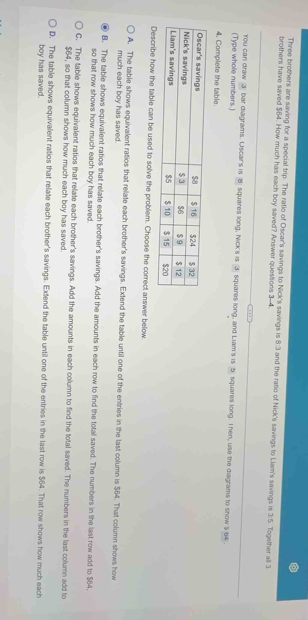 three brothers are saving for a special trip. the ratio of oscar’s savi…