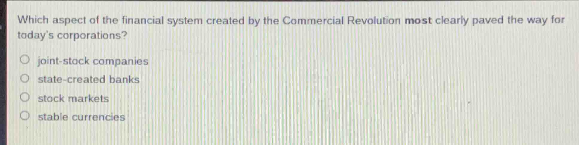 which aspect of the financial system created by the commercial revoluti…