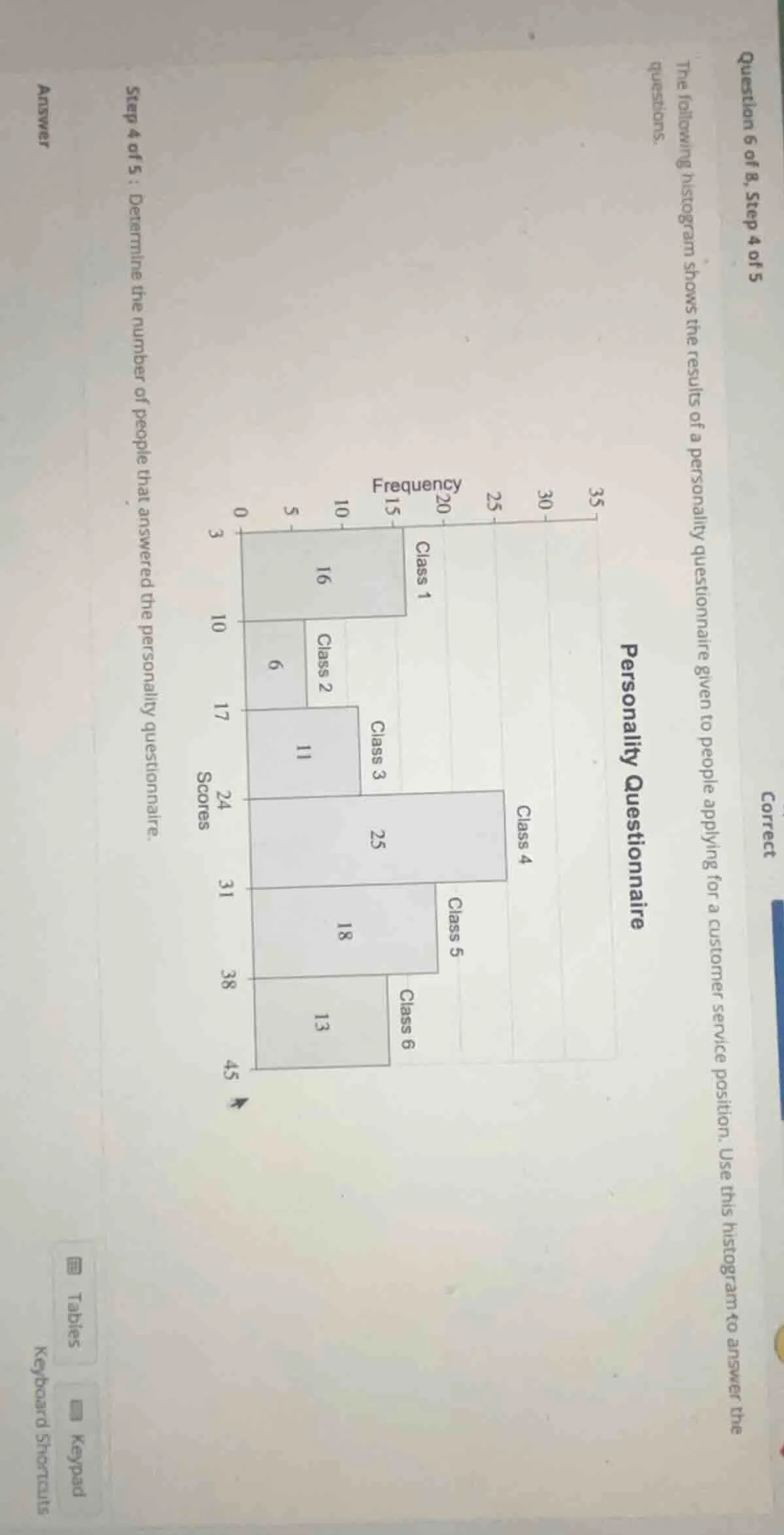 question 6 of 8, step 4 of 5 the following histogram shows the results …