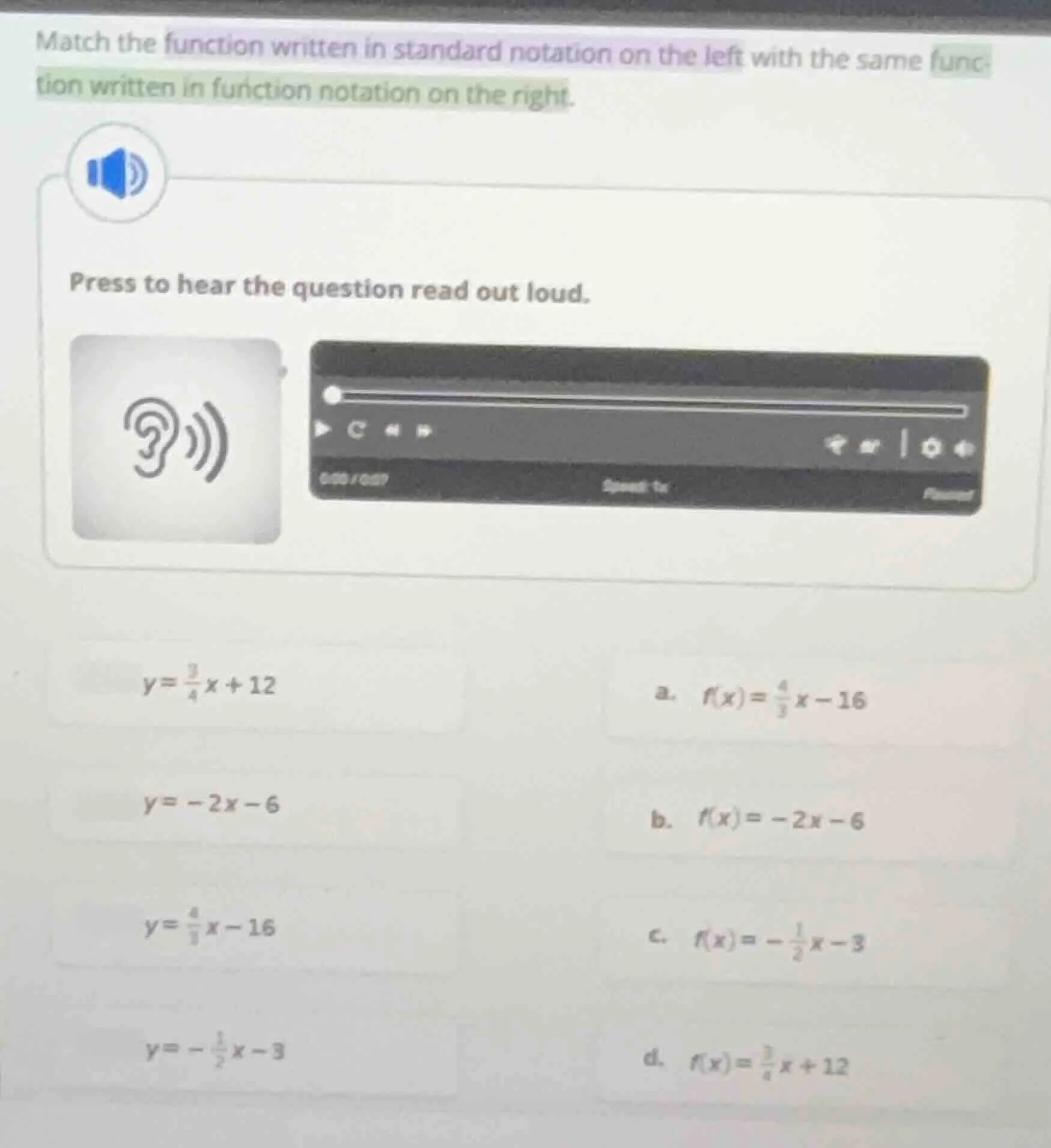 match the function written in standard notation on the left with the sa…