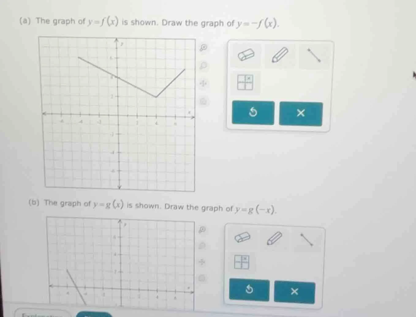 (a) the graph of $y = f(x)$ is shown. draw the graph of $y = -f(x)$. (b…