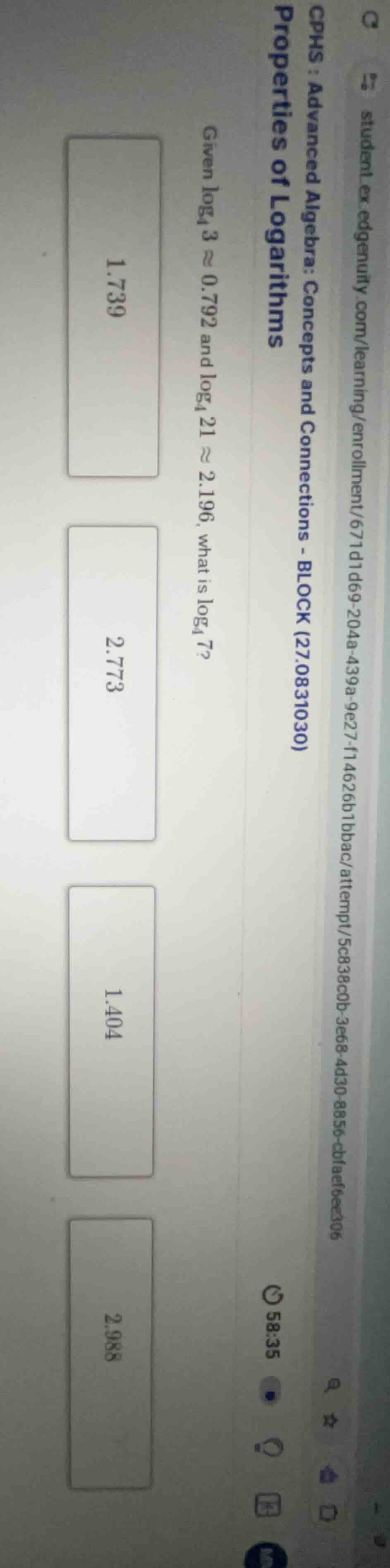 given \\(\\log_4 3 \\approx 0.792\\) and \\(\\log_4 21 \\approx 2.196\\…