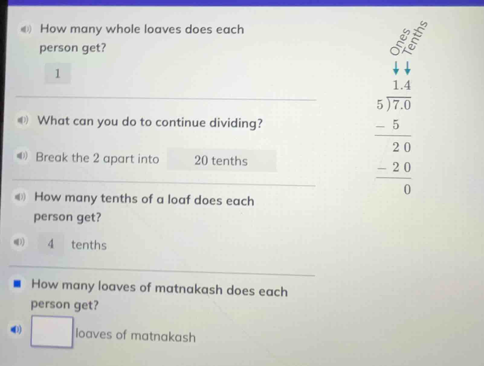 how many whole loaves does each person get? 1 what can you do to contin…
