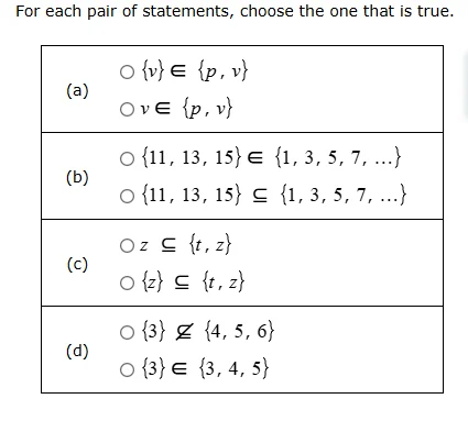 for each pair of statements, choose the one that is true. (a) - ${v} in…