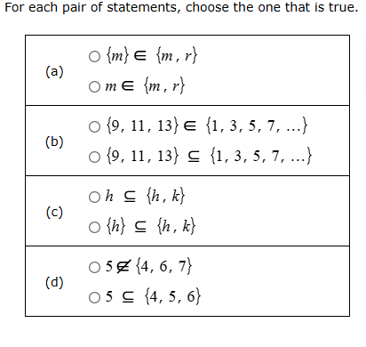 for each pair of statements, choose the one that is true. (a) $\\circ \…