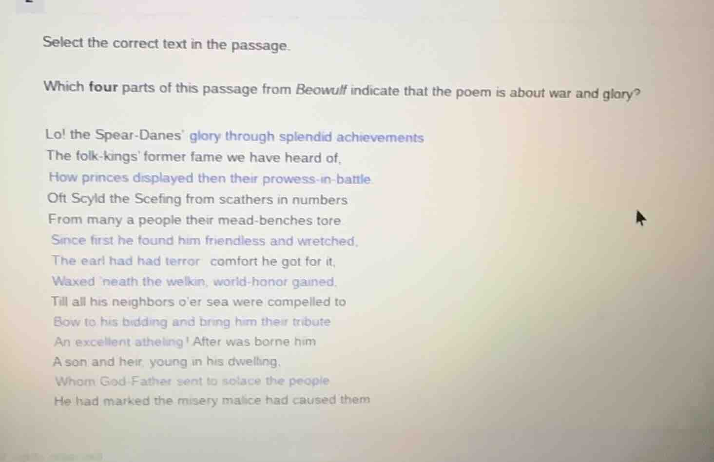 select the correct text in the passage. which four parts of this passag…