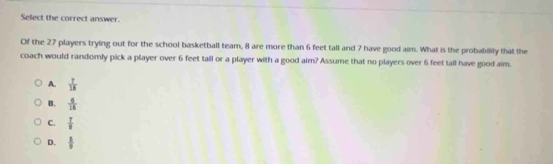 select the correct answer. of the 27 players trying out for the school …