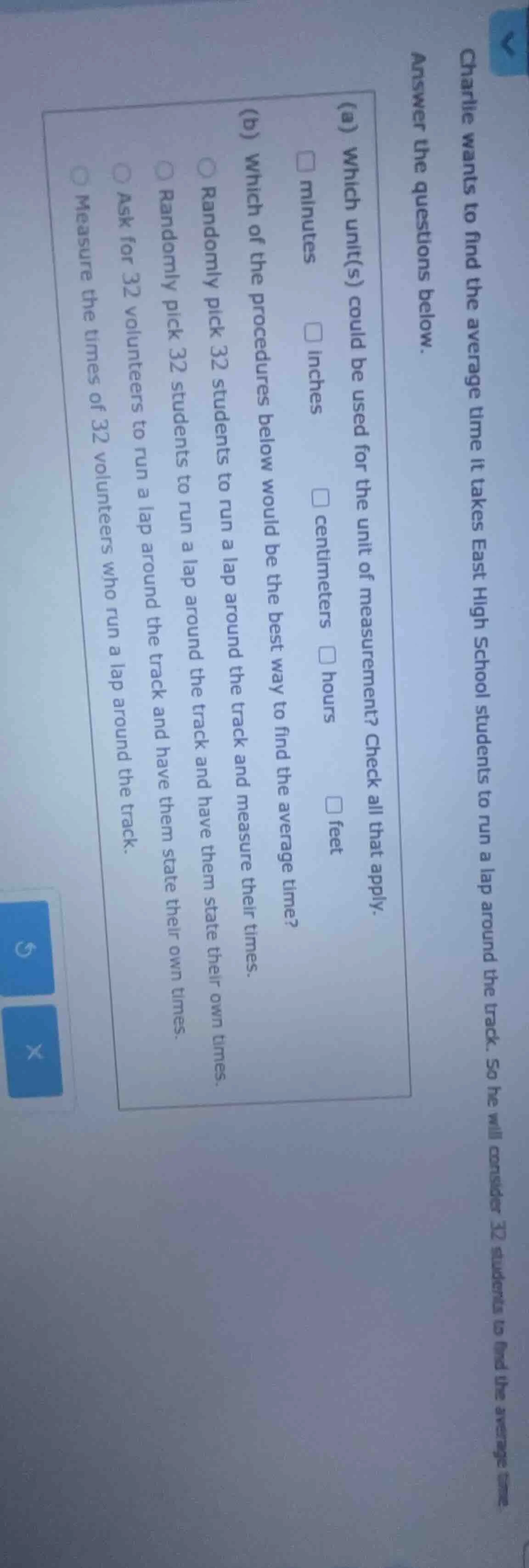 charlie wants to find the average time it takes east high school studen…