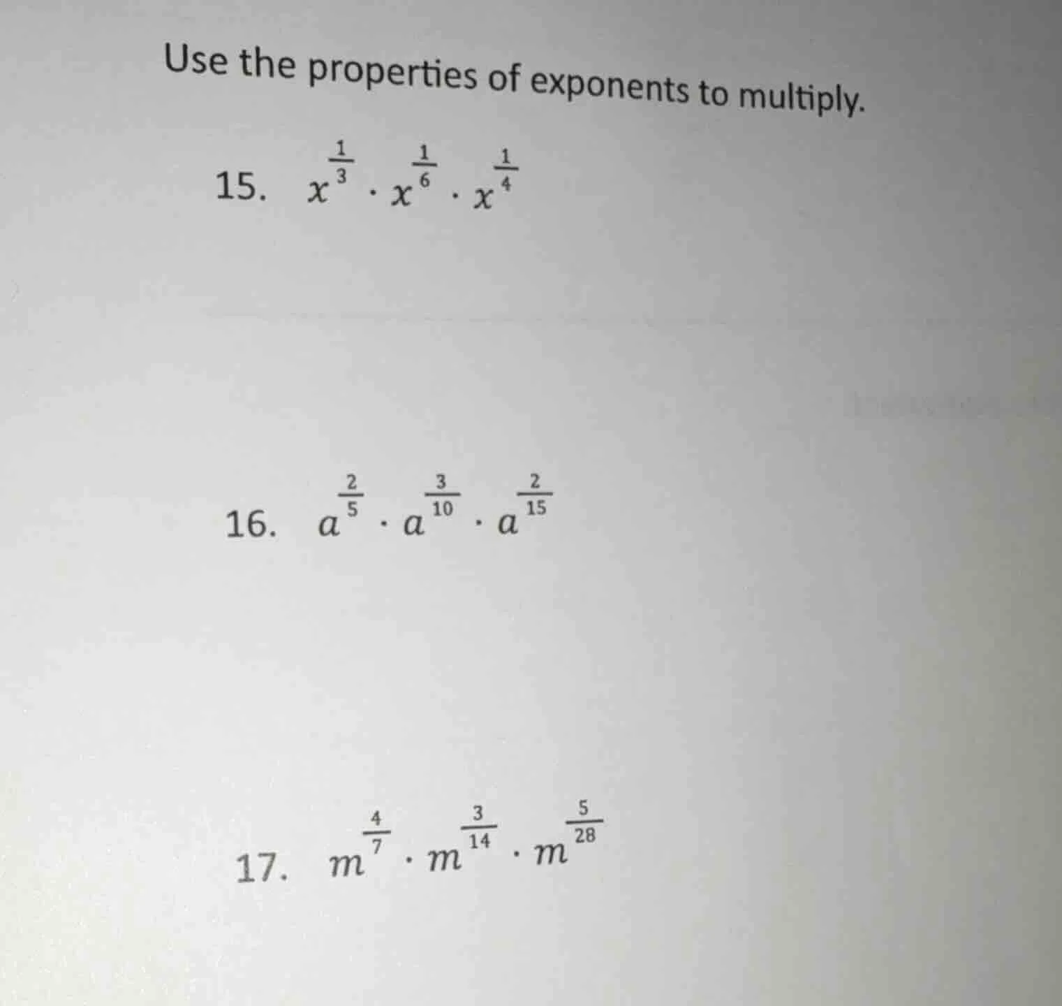 use the properties of exponents to multiply. 15. ( x^{\frac{1}{3}} cdot…