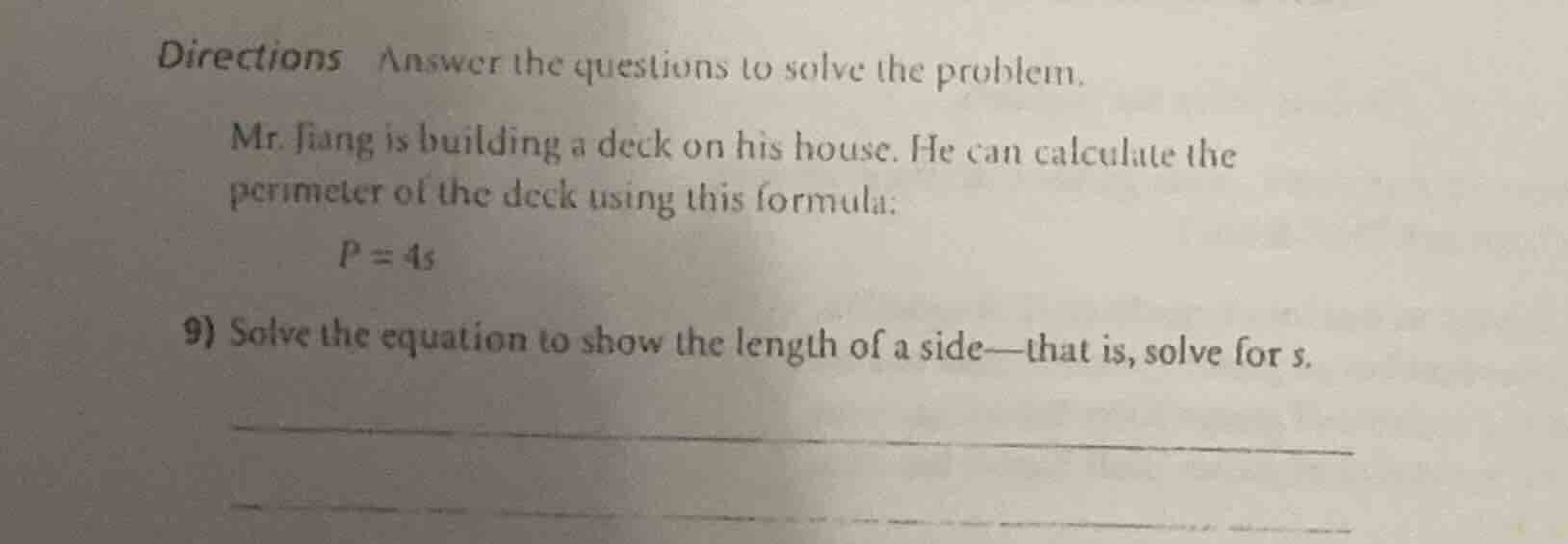 directions answer the questions to solve the problem. mr. jiang is buil…