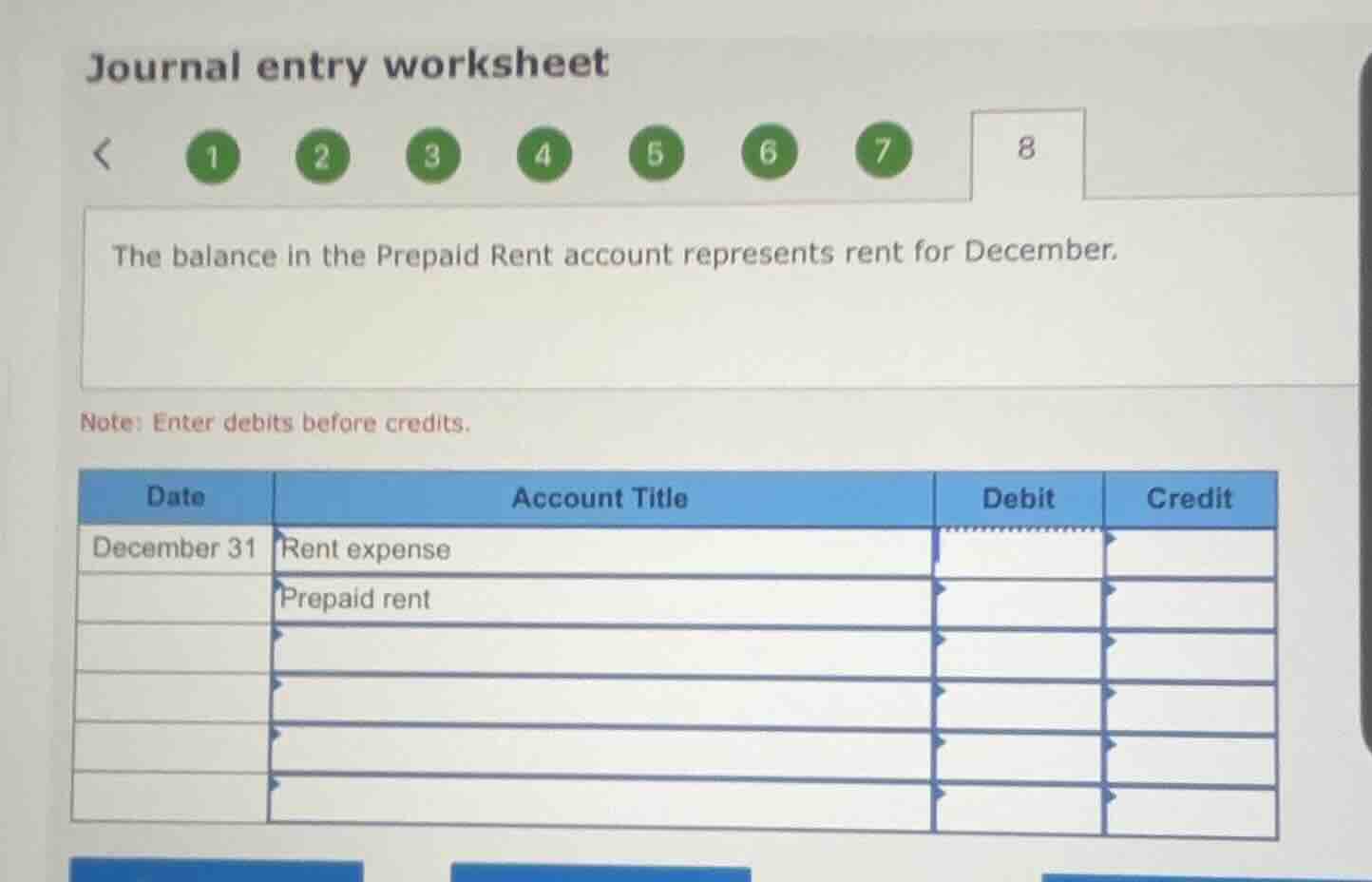 journal entry worksheet the balance in the prepaid rent account represe…