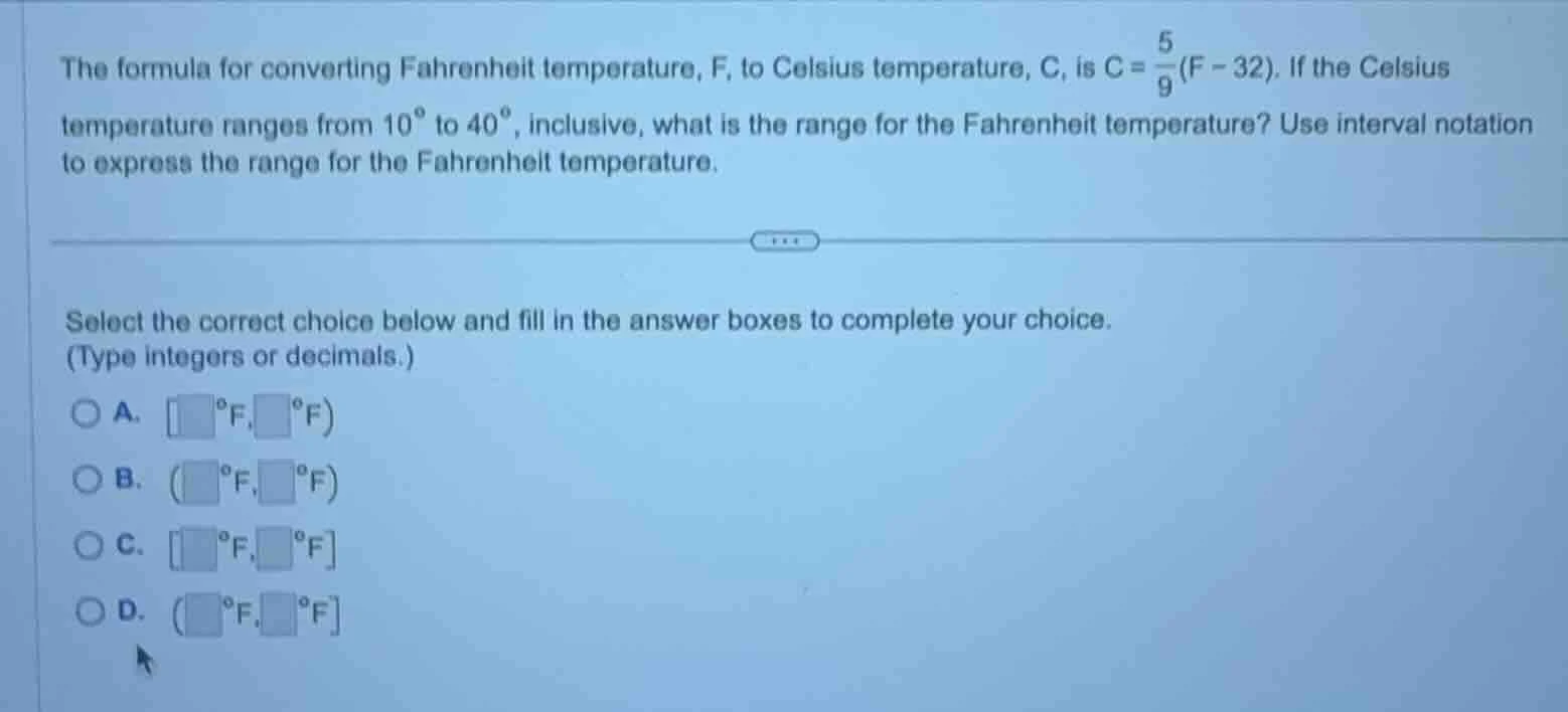 the formula for converting fahrenheit temperature, f, to celsius temper…