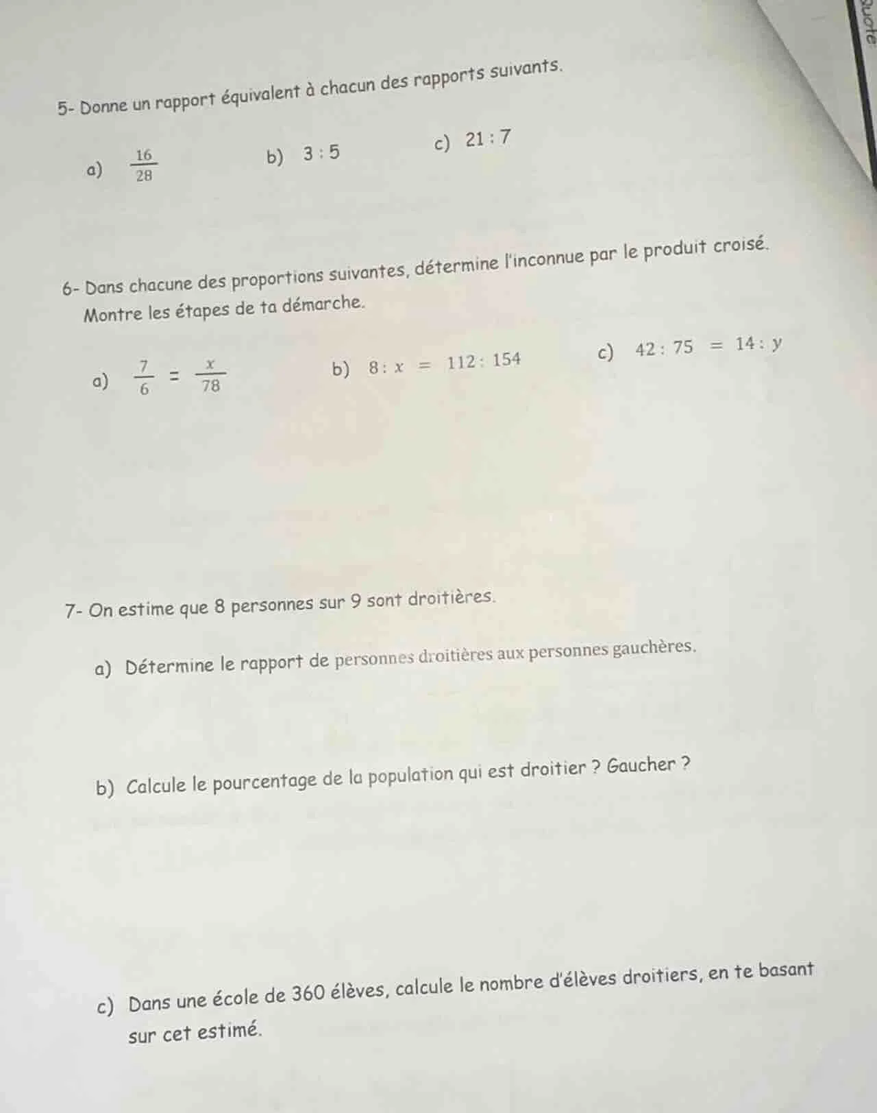 5- donne un rapport équivalent à chacun des rapports suivants. a) \\(\\…