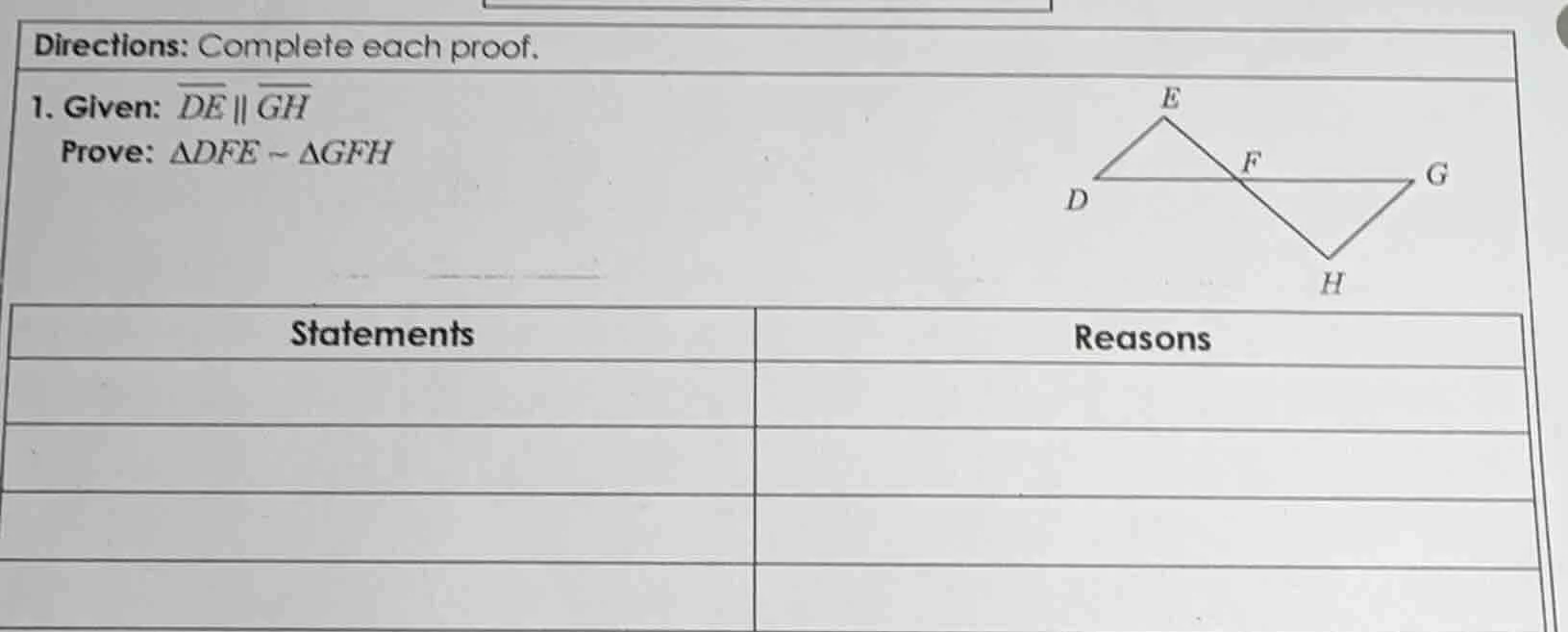 directions: complete each proof. 1. given: $overline{de} \\parallel \\o…