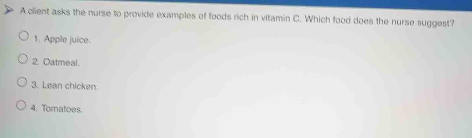 a client asks the nurse to provide examples of foods rich in vitamin c.…