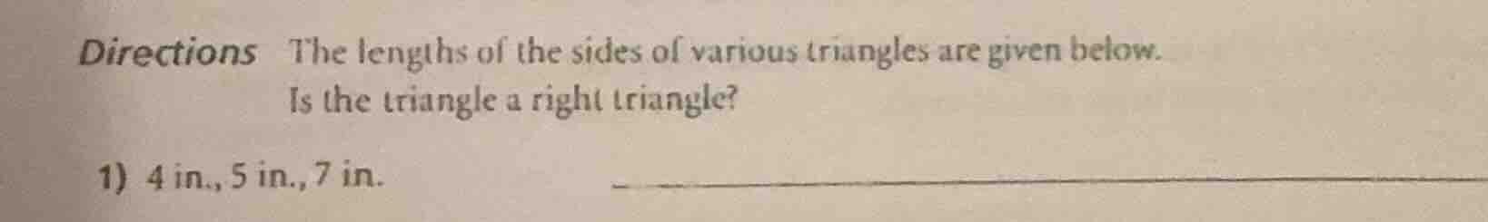 directions the lengths of the sides of various triangles are given belo…