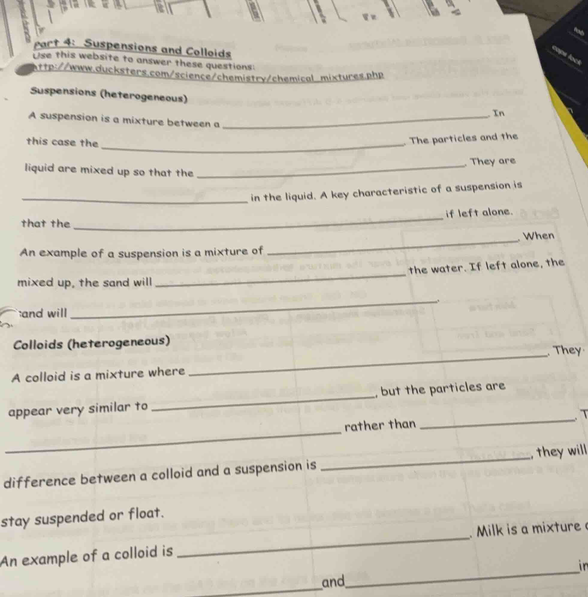part 4: suspensions and colloids use this website to answer these quest…