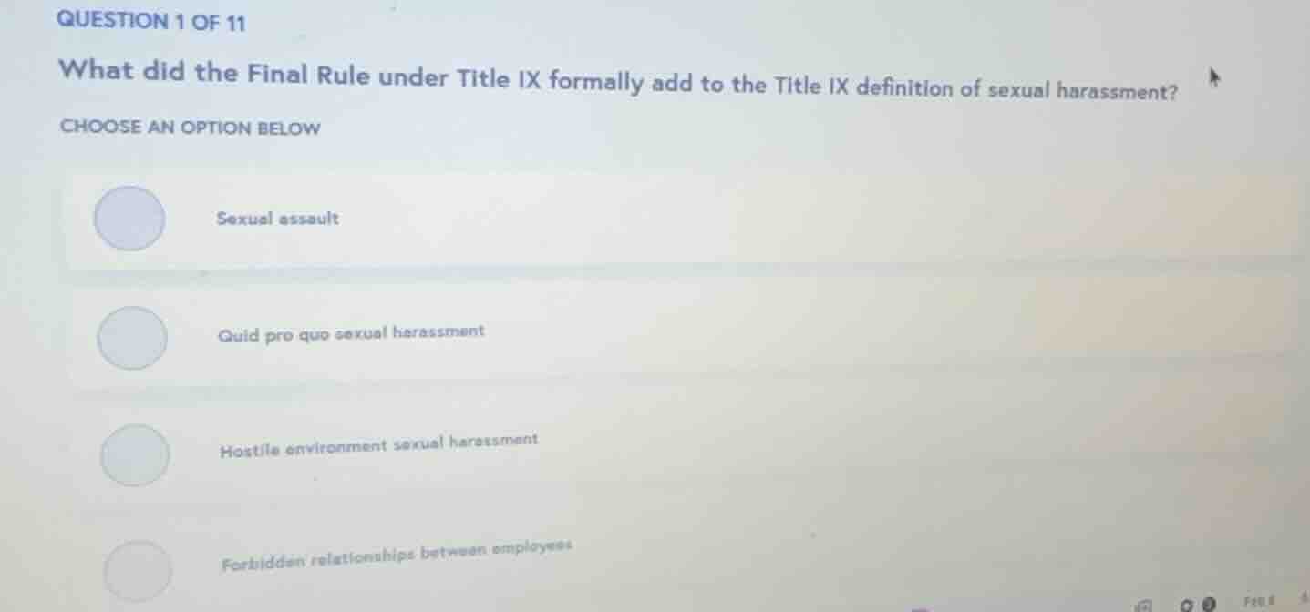 question 1 of 11 what did the final rule under title ix formally add to…