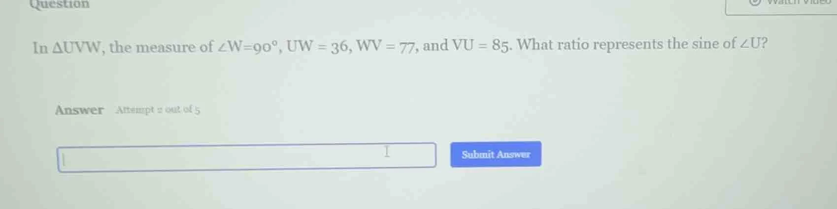 in $\\triangle uvw$, the measure of $\\angle w = 90^\\circ$, $uw = 36$,…