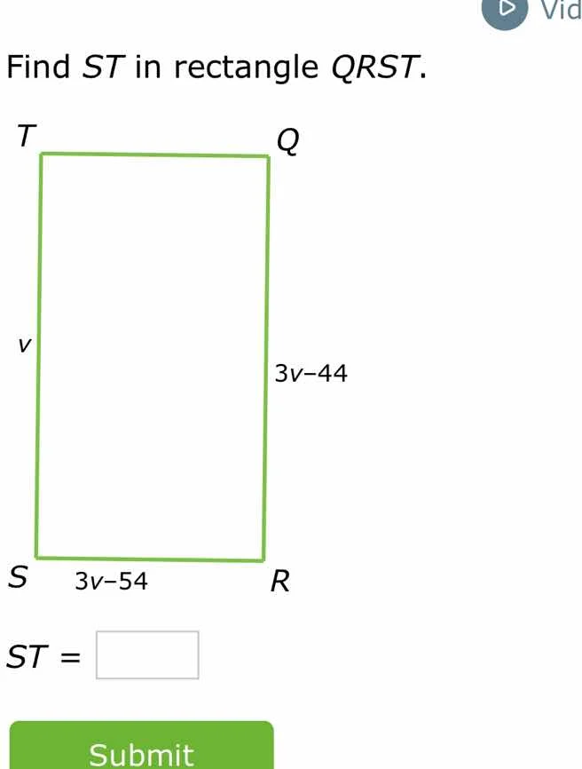 find st in rectangle qrst. st = submit