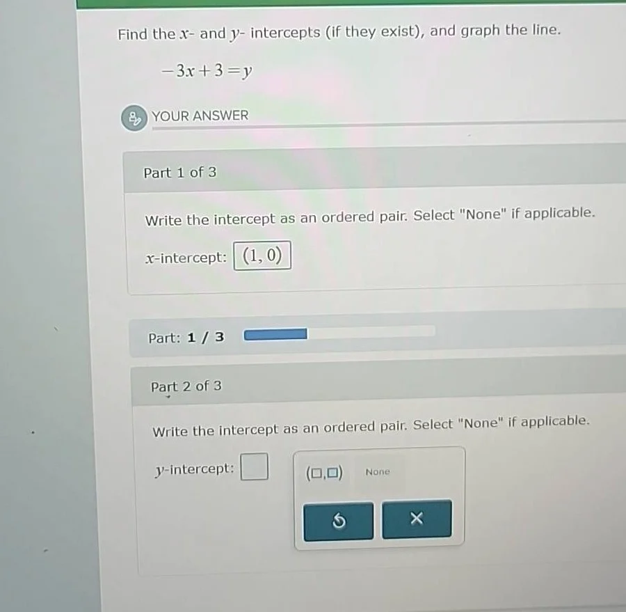 find the x- and y- intercepts (if they exist), and graph the line.\\(-3…