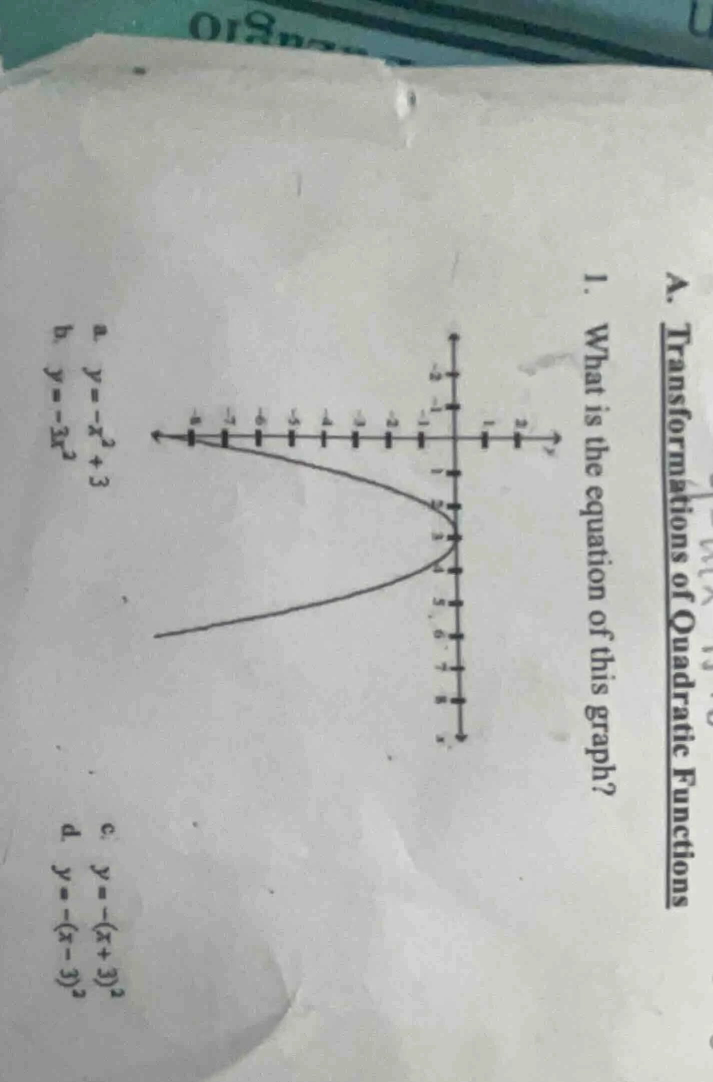 a. transformations of quadratic functions 1. what is the equation of th…