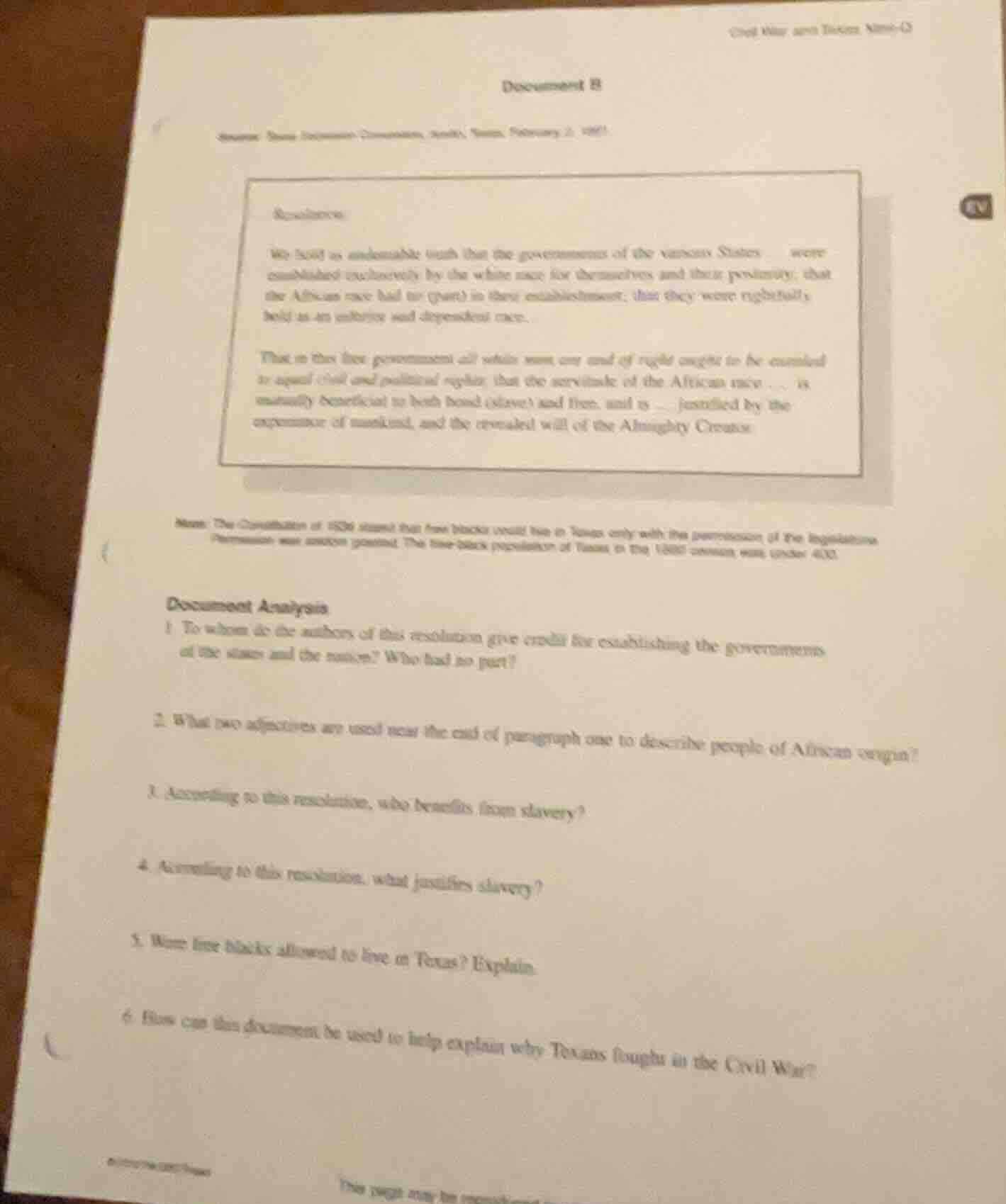 document b source: texas secession convention, austin, texas, february …