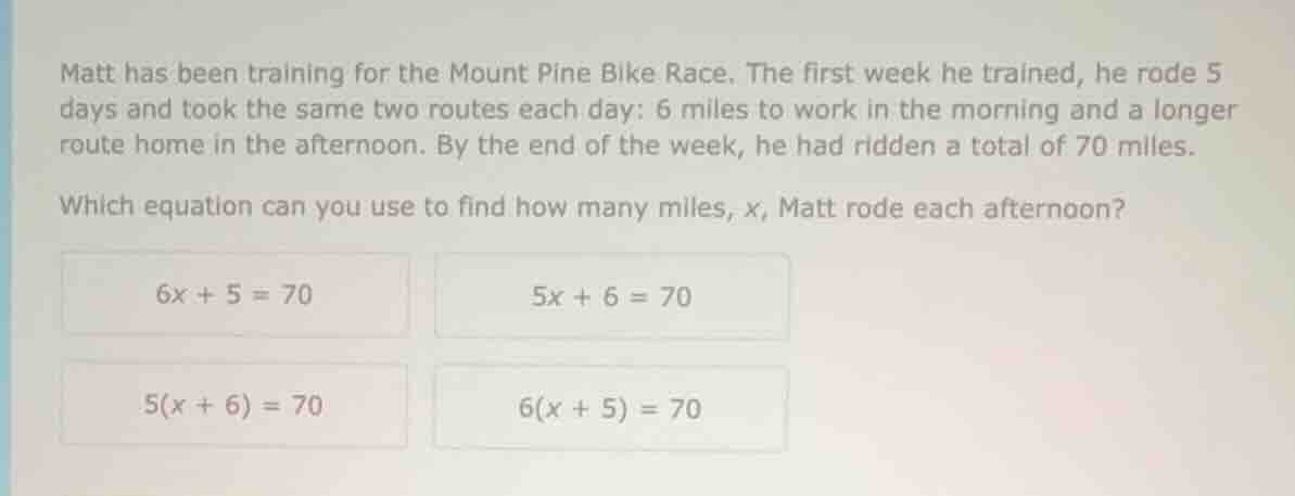 matt has been training for the mount pine bike race. the first week he …