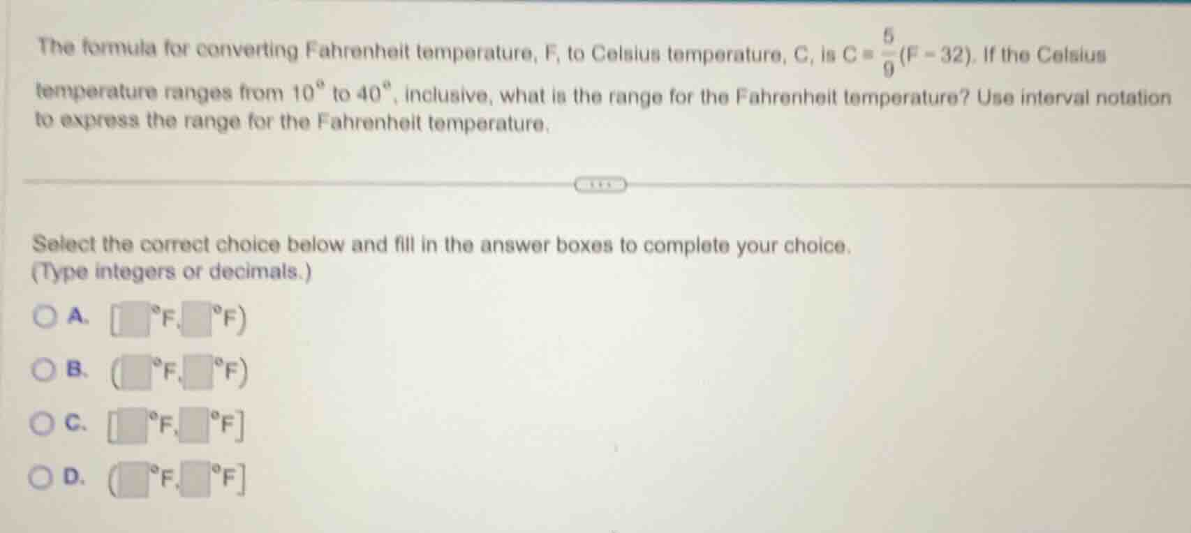 the formula for converting fahrenheit temperature, f, to celsius temper…